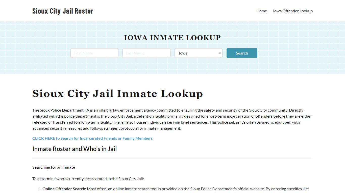 Sioux Police Department & City Jail, IA Inmate Roster, Arrests, Mugshots